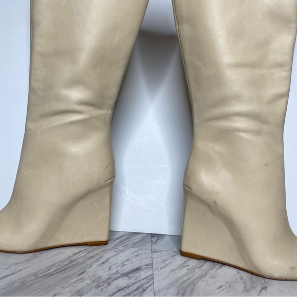 Schutz Asya Up Eggshell Leather Pointy Toe Wedge Tall Boot 6 1/2 B - Picture 11 of 16